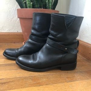 Black leather moto booties